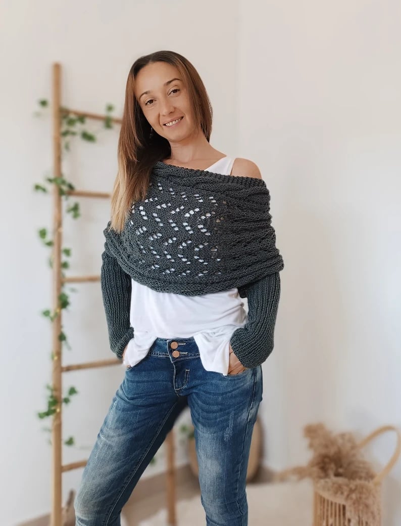 💥Buy 2 Get 10% Off💥Women’s Knitted Cut-Out Shawl Poncho Wrap-7